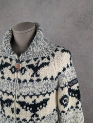 Y2K Schott Jumper Women's Large Cowichan Navajo Cardigan Neck Chunky Knit