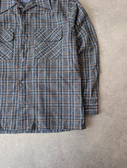 Vintage 1970s Overshirt Men’s Medium Blue Western Plaid Wool Lightweight Dagger