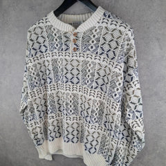 Ashley Jumper Mens L Large Cream Knitted Vintage Pullover Retro