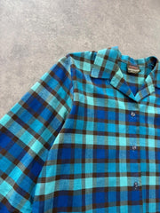 Aertex Shirt Women’s Medium Blue Check Vintage 1980s Three Quarter Sleeve Chore