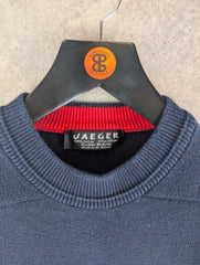 Jaeger Jumper Mens XL Extra Large Navy Vintage 80s Golf Embroidered Wool