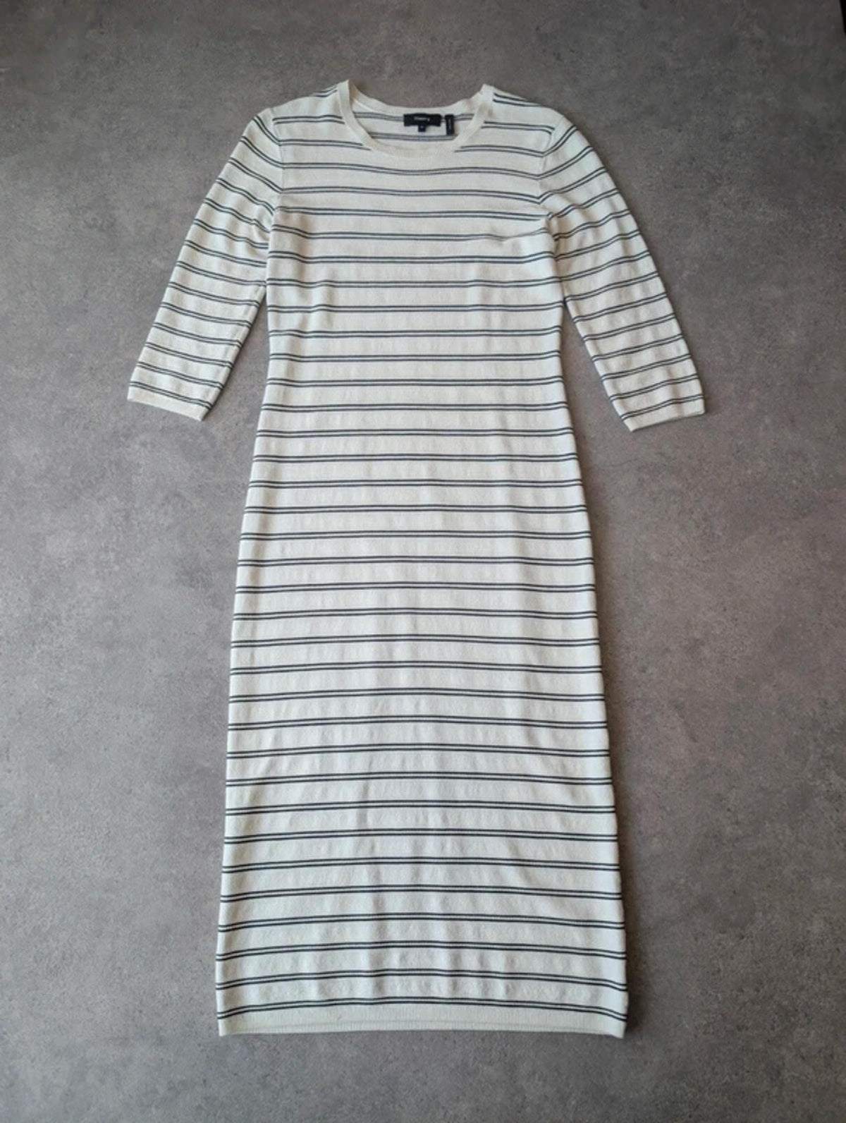 Theory Dress Women’s Medium Bodycon Maxi Dress Cream Striped Minimalist Knitted