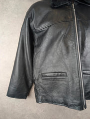 Sardar Jacket Womens XS Extra Small Leather Black Oversized Vintage 90s