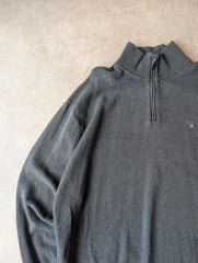 Gant Pullover Jumper Men’s 3XL Grey Cotton Casual Knitwear Quarter Zip