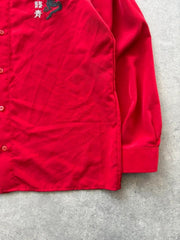 Y2K Oriental Shirt Men’s XL Red Long Sleeve Button Up Japanese Dragon