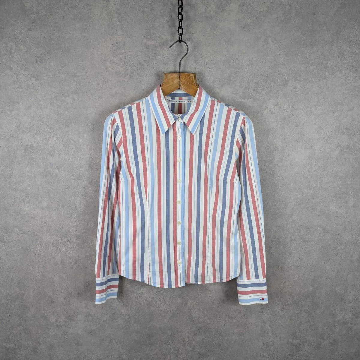 Tommy Hilfiger Shirt Womens Blouse Size 8 Y2K Striped Long Sleeve