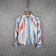 Tommy Hilfiger Shirt Womens Blouse Size 8 Y2K Striped Long Sleeve