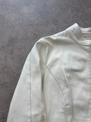 Vintage Leather Jacket Womens Medium White Faded Biker Zip Up Minimalist