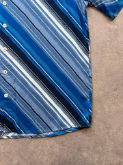 Vintage 1990s Shirt Men’s Large Blue Retro Striped Short Sleeve Button Up