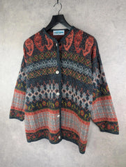 Jacquard Cardigan Womens XL Extra Large Wool Vintage Made in France
