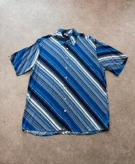 Vintage 1990s Shirt Men’s Large Blue Retro Striped Short Sleeve Button Up