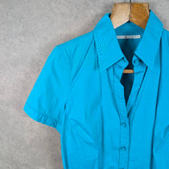 Tommy Hilfiger Shirt Womens Blouse Size 12 Blue Short Sleeve Logo