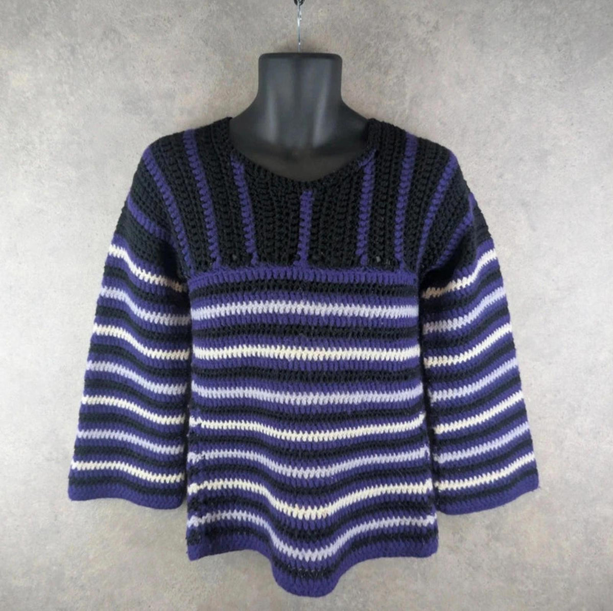 Hand Knitted Jumper Womens S Small Purple Wool Cotton Pullover