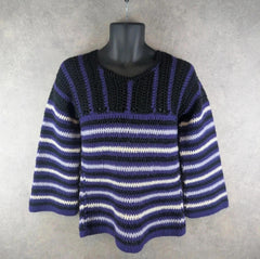 Hand Knitted Jumper Womens S Small Purple Wool Cotton Pullover