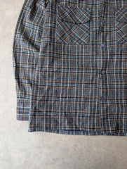 Vintage 1970s Overshirt Men’s Medium Blue Western Plaid Wool Lightweight Dagger
