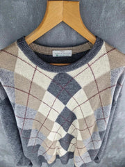 St Michael Jumper Mens XL Extra Large Knitted Argyle Pullover