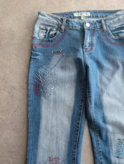 Y2K Flared Jeans Women’s Small Blue Embroidered Denim Low Rise Bootcut
