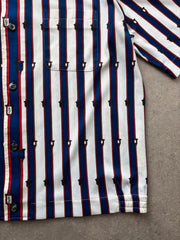 Vintage 1990s Shirt Men’s Large White Blue Red Stripe Pointed Collar Retro