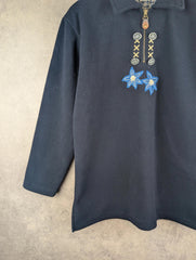 Vintage Fleece Womens M Medium Navy Floral