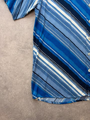 Vintage 1990s Shirt Men’s Large Blue Retro Striped Short Sleeve Button Up