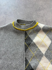 Pringle Of Scotland x H&M Jumper Women’s Medium Grey Cropped Boxy Argyle Knit