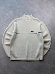 Firetrap Jumper Men’s XL Cream Y2K Knitted Wool Blend Mock Neck Sweater