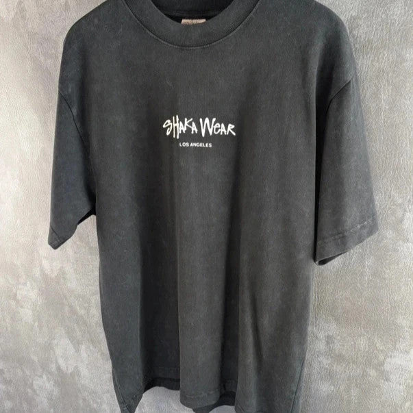 Shaka Wear Acid Wash Heavy Cotton T-Shirt Short Sleeve Mens Medium Black