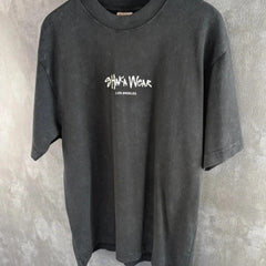 Shaka Wear Acid Wash Heavy Cotton T-Shirt Short Sleeve Mens Medium Black