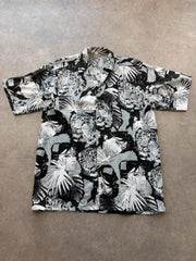 Y2K Shirt Men’s Large Black Tiger Print Short Sleeve Button Up Graphic Festival