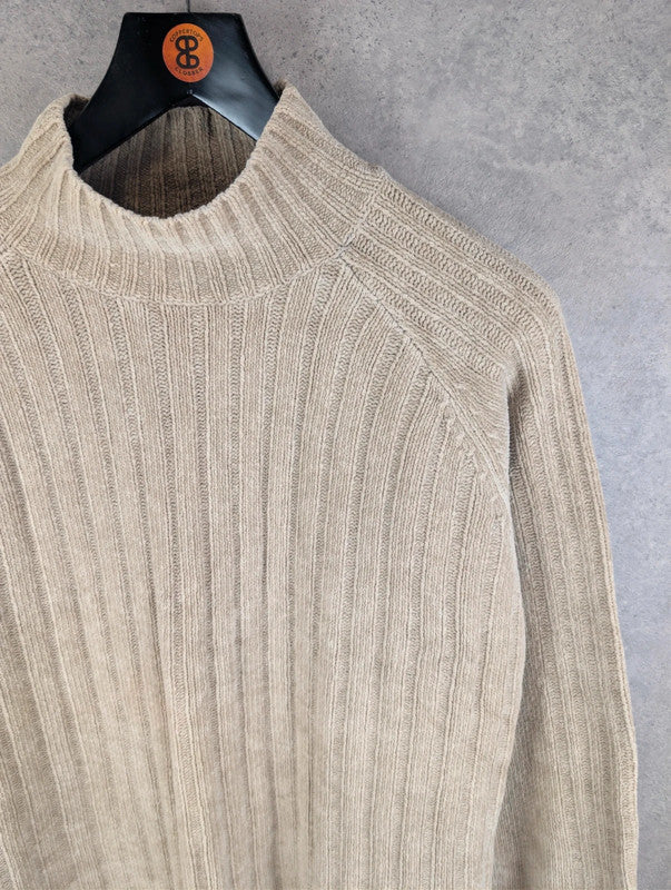 Next Jumper Mens L Large Beige Vintage 90s Knitted Pullover Cotton