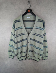 Cacharel Jumper Mens XL Extra Large Green Vintage Cardigan Cotton Linen Italy