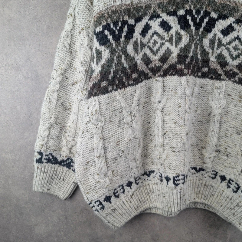St, Bernard Jumper Mens Large L Knitted Vintage Retro Geometric