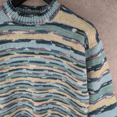 Hand Knitted Jumper Womens Large L Blue Pullover Vintage
