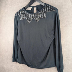 Radley Vintage 1970's Long Sleeve Top Black Sequin Women's UK Size 12