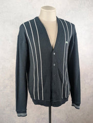 Lacoste Vintage Knitted Cardigan Men’s Large Black Stripe Button Up