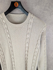 Hand Knitted Jumper Womens M Medium Grey Cotton Pullover