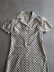 Vintage 1970s Dress Women’s Small Beige Brown Geometric Mod Midi Retro