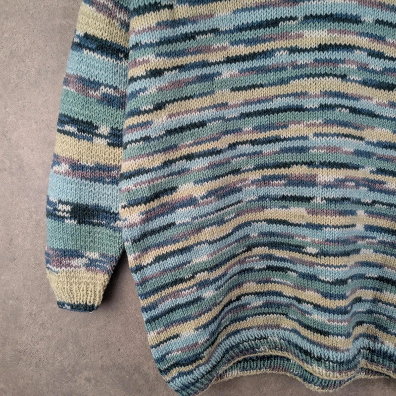 Hand Knitted Jumper Womens Large L Blue Pullover Vintage
