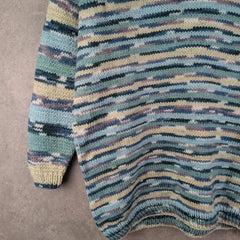 Hand Knitted Jumper Womens Large L Blue Pullover Vintage