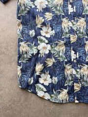 Clayton Shirt Men’s Medium Blue Hawaiian Floral Summer 100% Cotton Short Sleeve