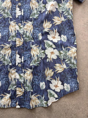 Clayton Shirt Men’s Medium Blue Hawaiian Floral Summer 100% Cotton Short Sleeve