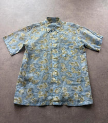 Vintage 1990s Crocodile Shirt Men’s Large Blue Hawaiian Tropical Leaf Print