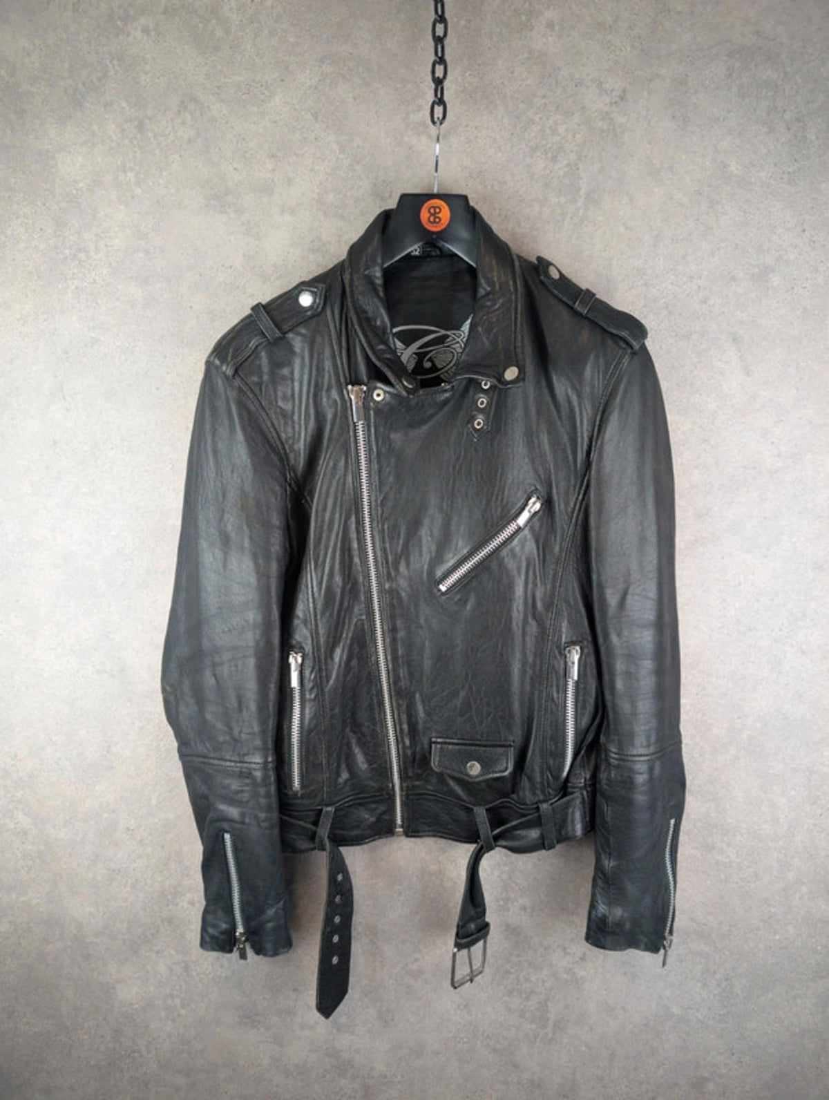 Carlo Sacchi Jacket Mens Large L Black Leather Vintage Italian Biker