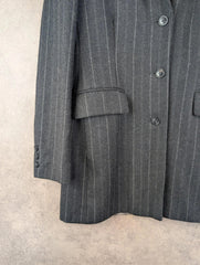 St Michael Jacket Womens Large L Grey Wool Blazer Pinstripe Vintage