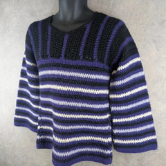 Hand Knitted Jumper Womens S Small Purple Wool Cotton Pullover