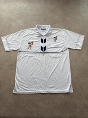 Vintage 1980s Polo Shirt Men’s Medium White Quarter Zip Short Sleeve Retro