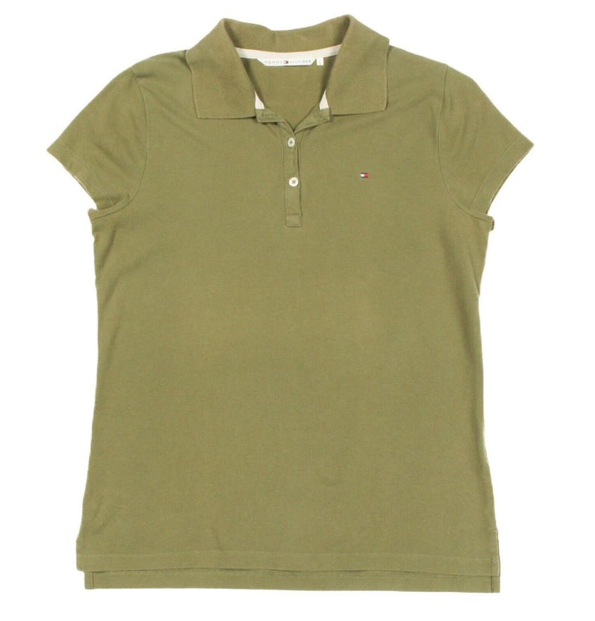Tommy Hilfiger Polo Shirt Womens Medium m Khaki Short Sleeve