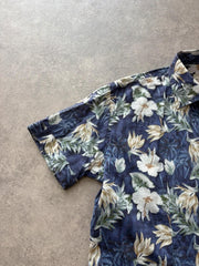 Clayton Shirt Men’s Medium Blue Hawaiian Floral Summer 100% Cotton Short Sleeve