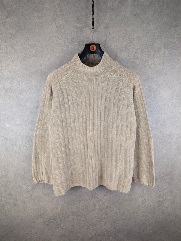 Next Jumper Mens L Large Beige Vintage 90s Knitted Pullover Cotton