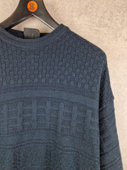 First Class Jumper Mens Medium Blue Crew Neck Aran Pullover Fisherman Sweater